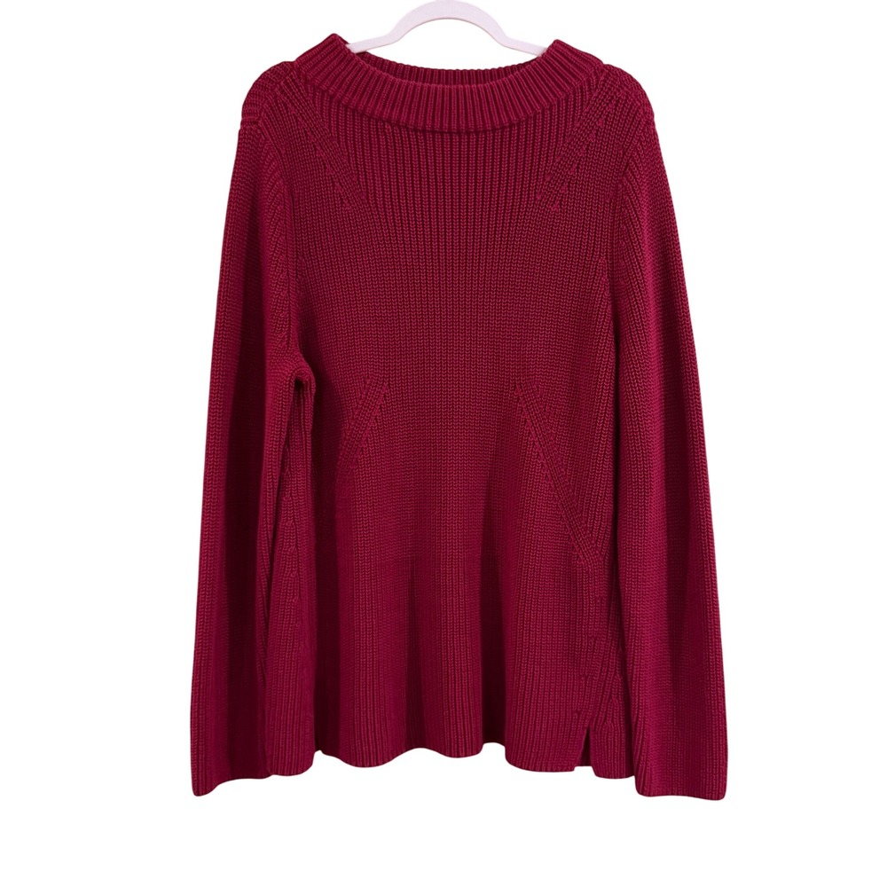 Talbots Cotton Shaker Stitch Sweater Womens XL Burgundy Red Boat Neck Classic